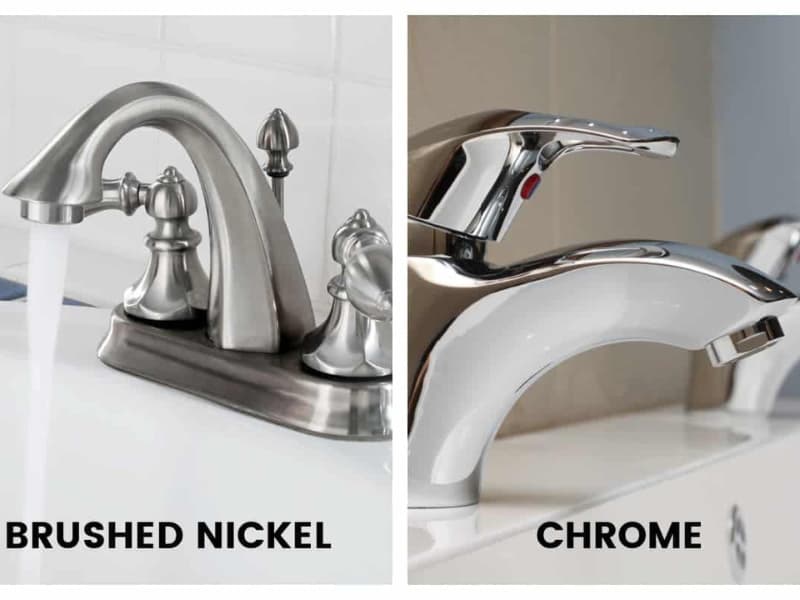 Brushed nickel and chrome taps